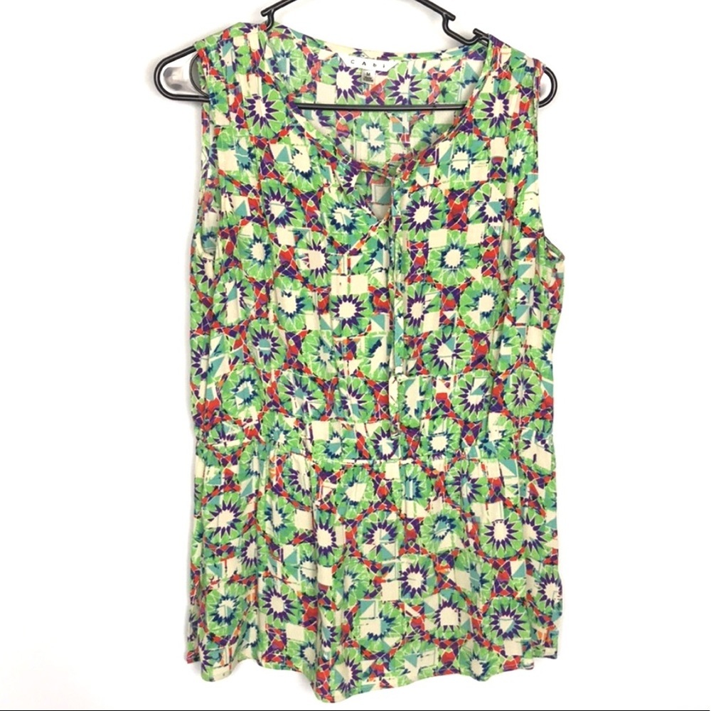 CAbi Geometric Print Sleeveless Blouse Size M